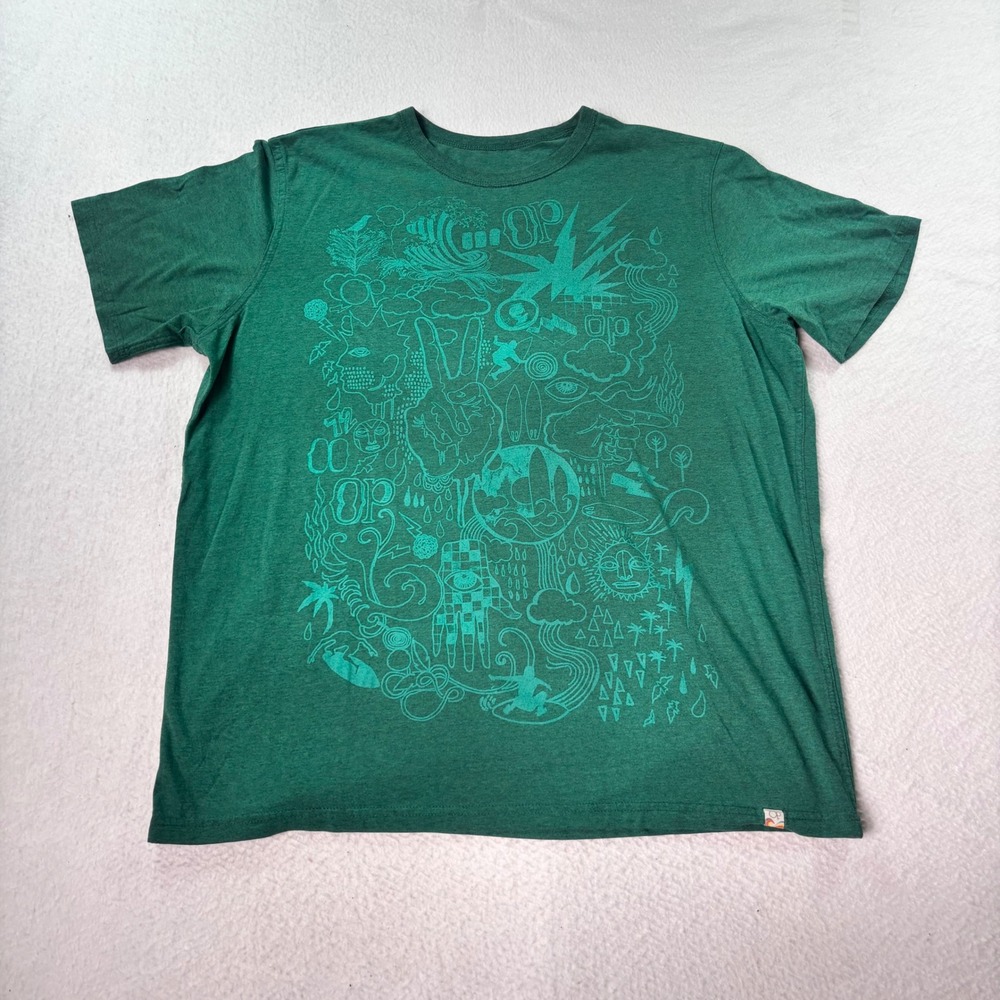 OP Graphic‎ T-Shirt Green Surf Beach Tee Men's XL
